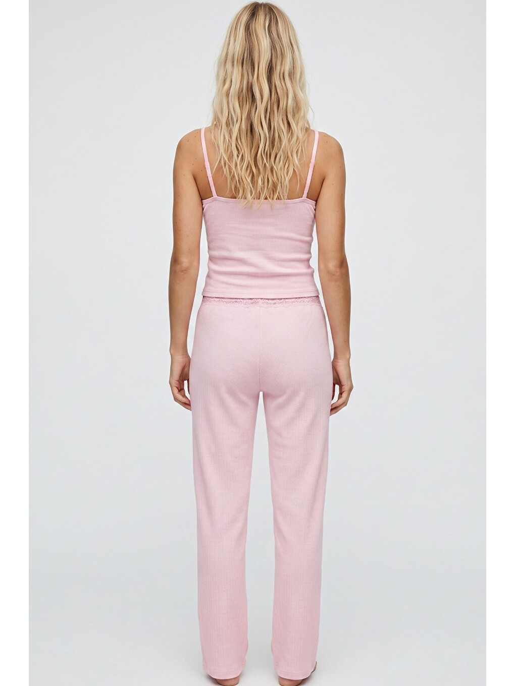 Pembe Bürümcük-krınkıl İp Askılı Pijama Takım 8059-2