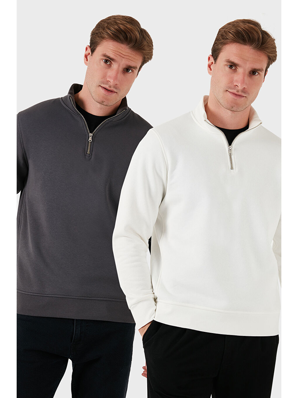 Ekru Pamuklu Regular Fit Dik Yaka 2'li Paket Sweat 59052592S2