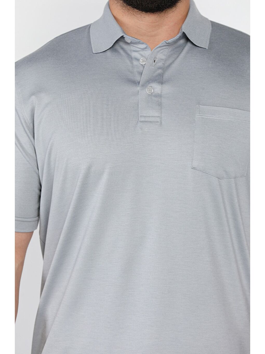 Gri Polo Yaka Yarım Düğmeli Cepli Erkek Tişört-3