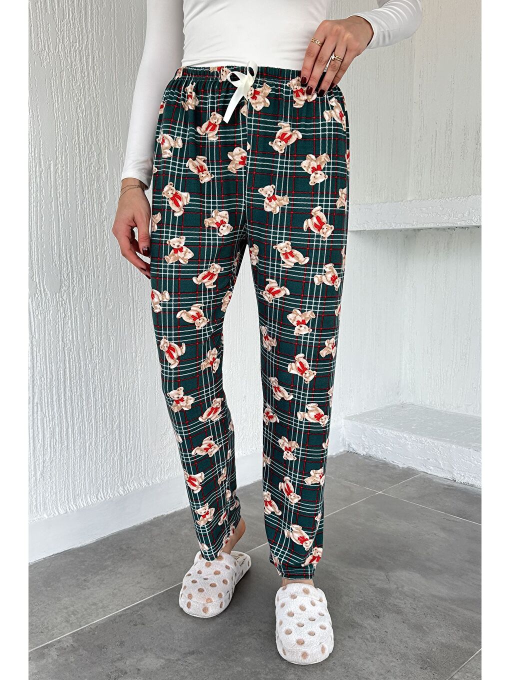 Yeşil Baskılı Bel Lastikli Pijama Altı