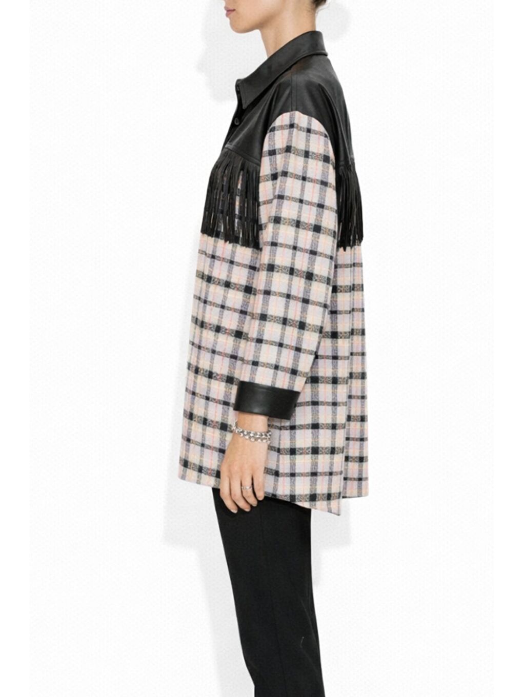 Püskül Detalı Lila Ekoseli Gömlek Tunik-2