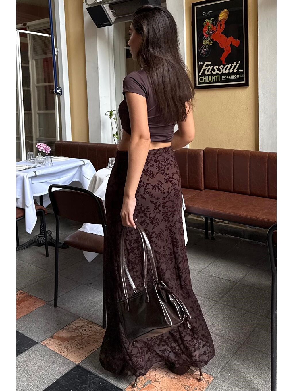 Kahverengi Flok Baskılı Tül Etek Mg2711-1