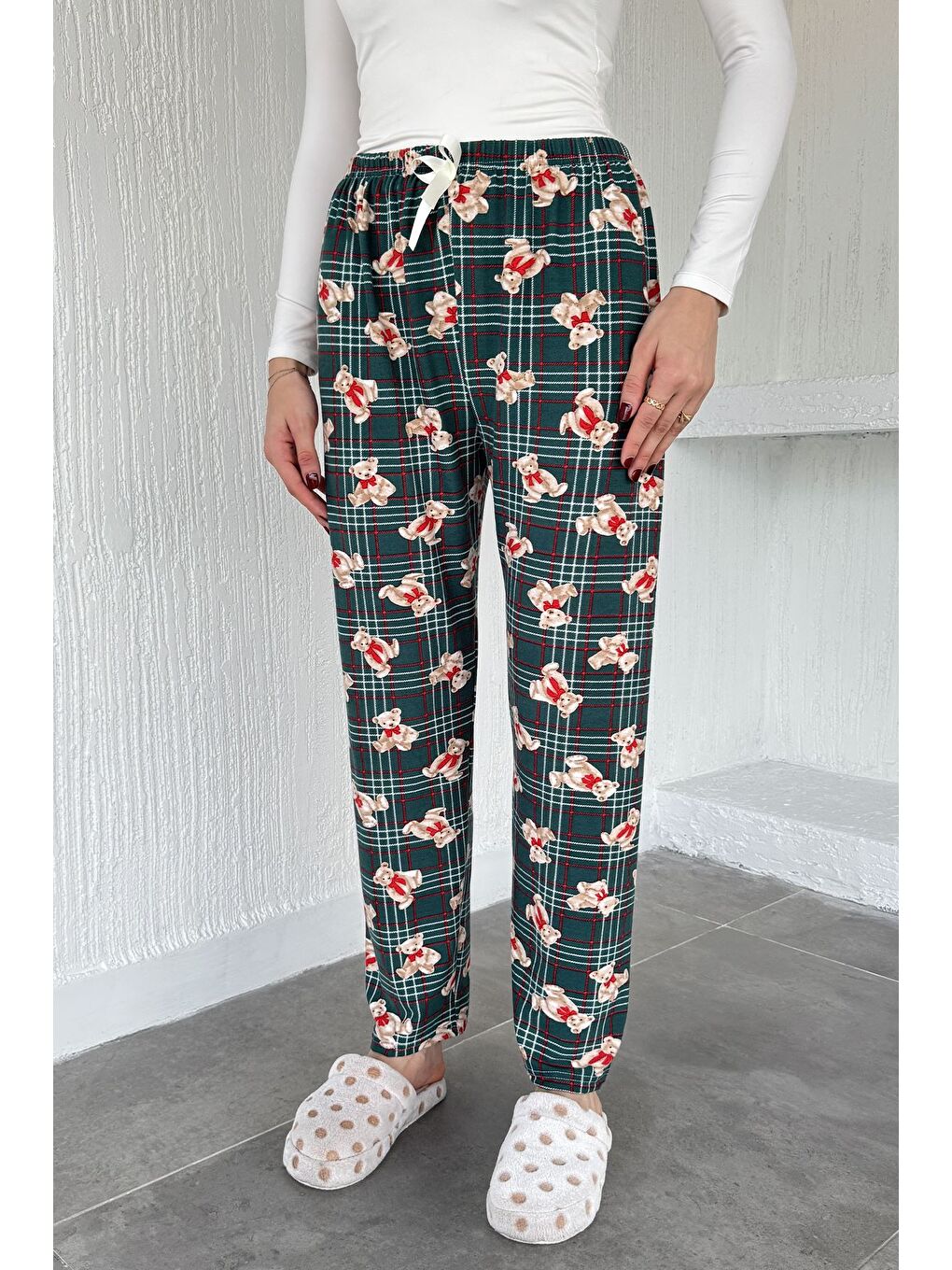 Yeşil Baskılı Bel Lastikli Pijama Altı-1