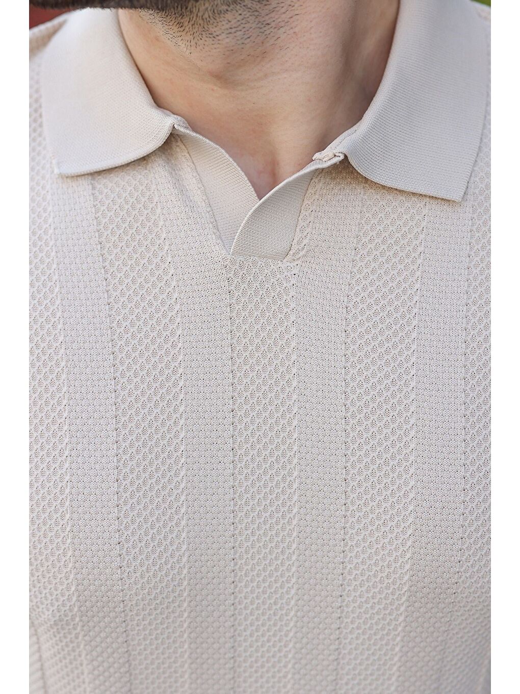 Bej Taş Rengi Slim Fit Polo Yaka Triko Erkek Tişört E7491-3