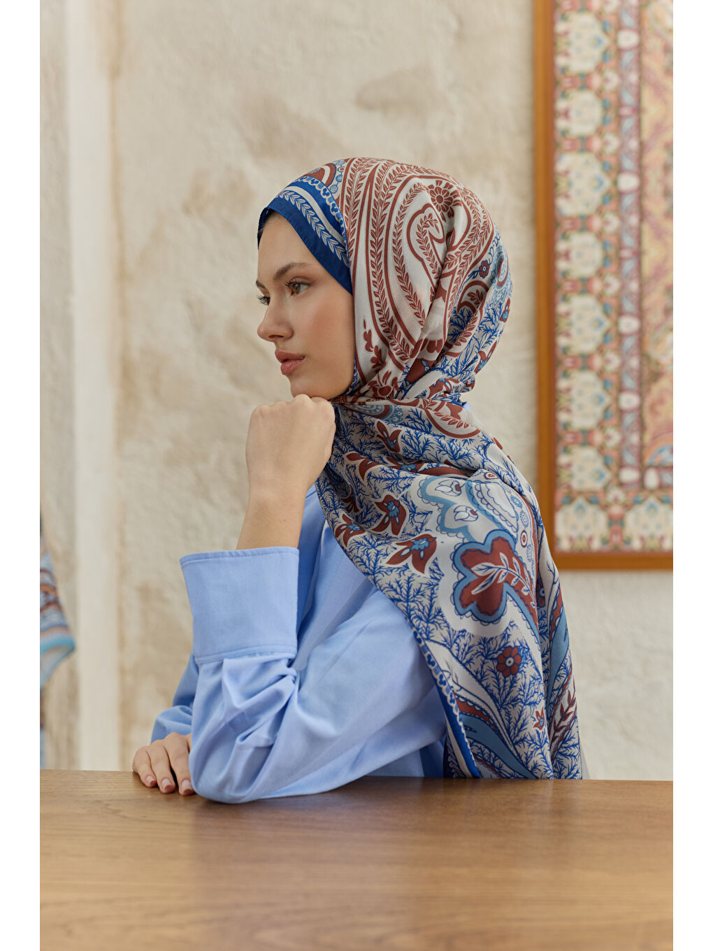 Mavi Cupra Prive Desenli Şal Blossom Parlament-1
