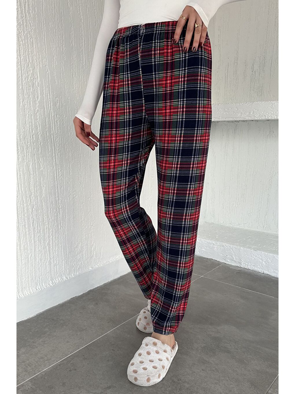 Lacivert Ekose Desenli Bel Lastikli Pijama Altı