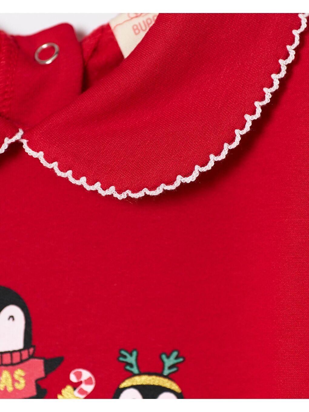 Kız Bebek Pamuklu Kırmızı Penguen Temalı Tulum - Fırfırlı Tül Etek Detaylı-2