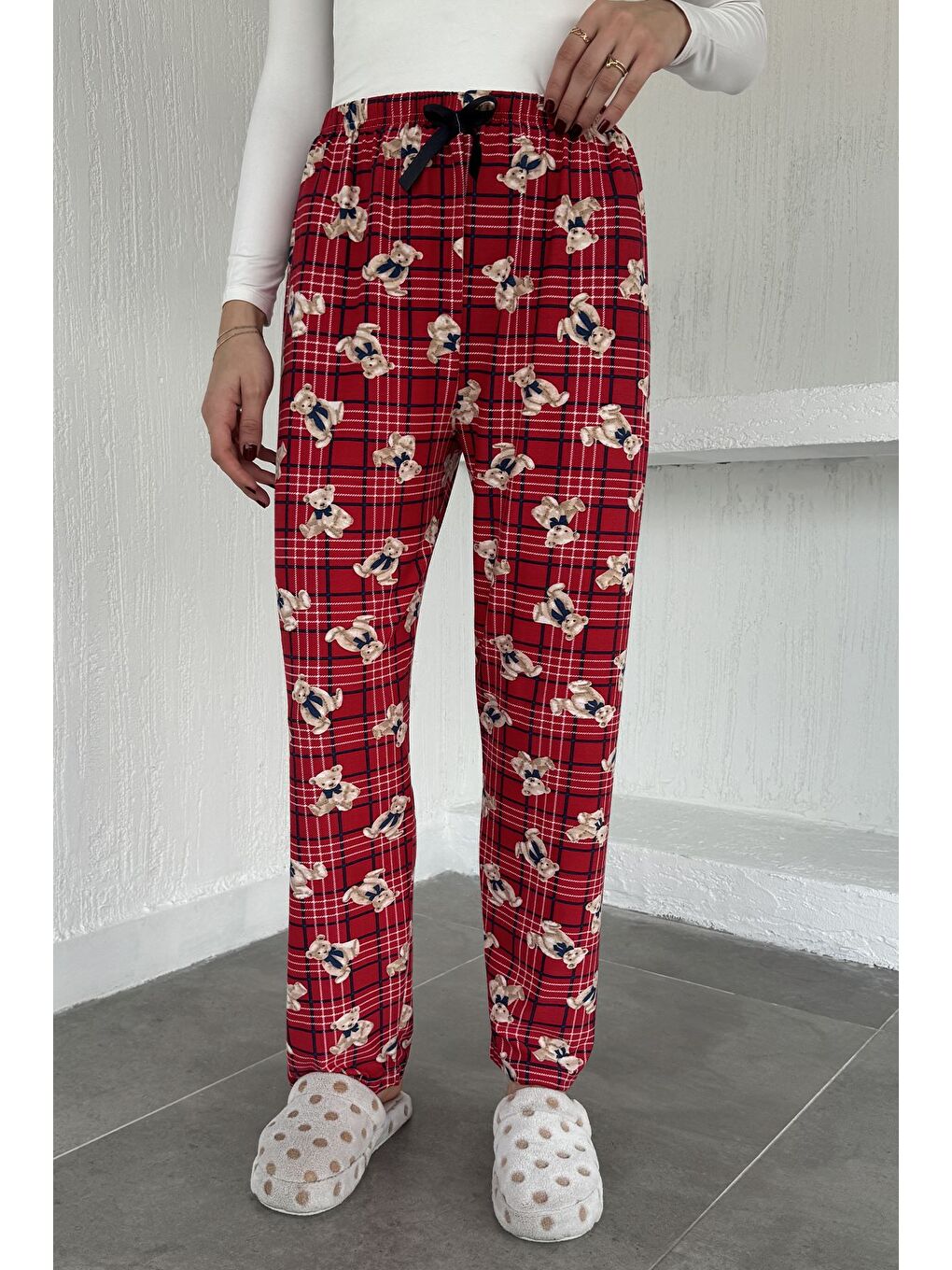 Kırmızı Baskılı Bel Lastikli Pijama Altı-1