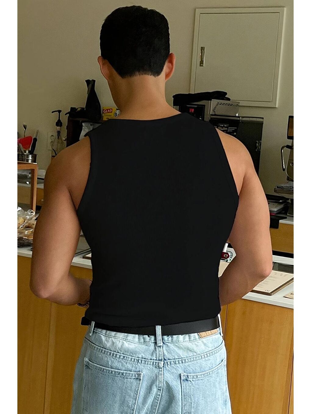 Siyah Wove Paket Slim Fit Esnek Elastanlı Fitilli Nefes Alabilen Kolsuz Sporcu Atlet-4