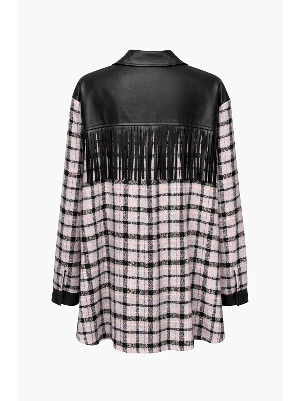 Püskül Detalı Lila Ekoseli Gömlek Tunik-5