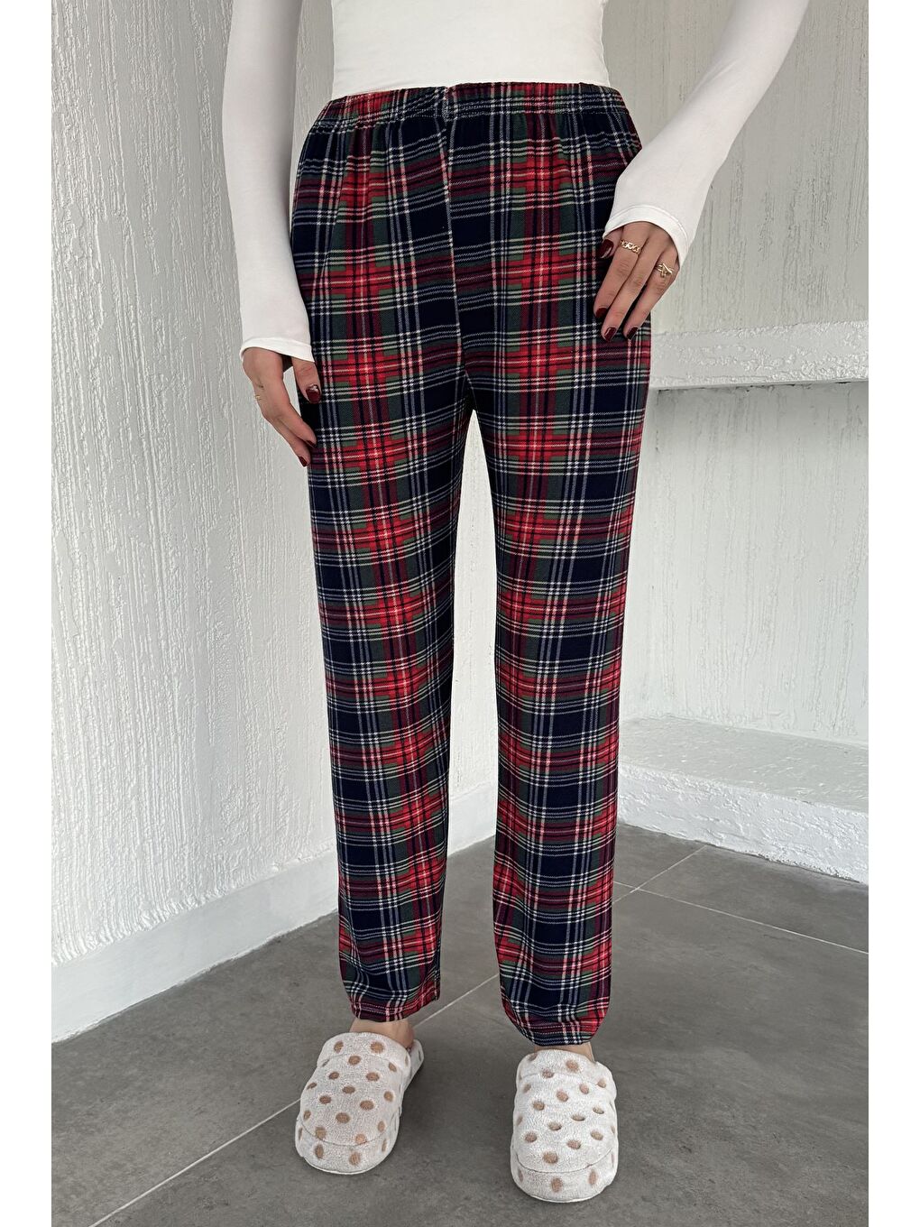 Lacivert Ekose Desenli Bel Lastikli Pijama Altı-1