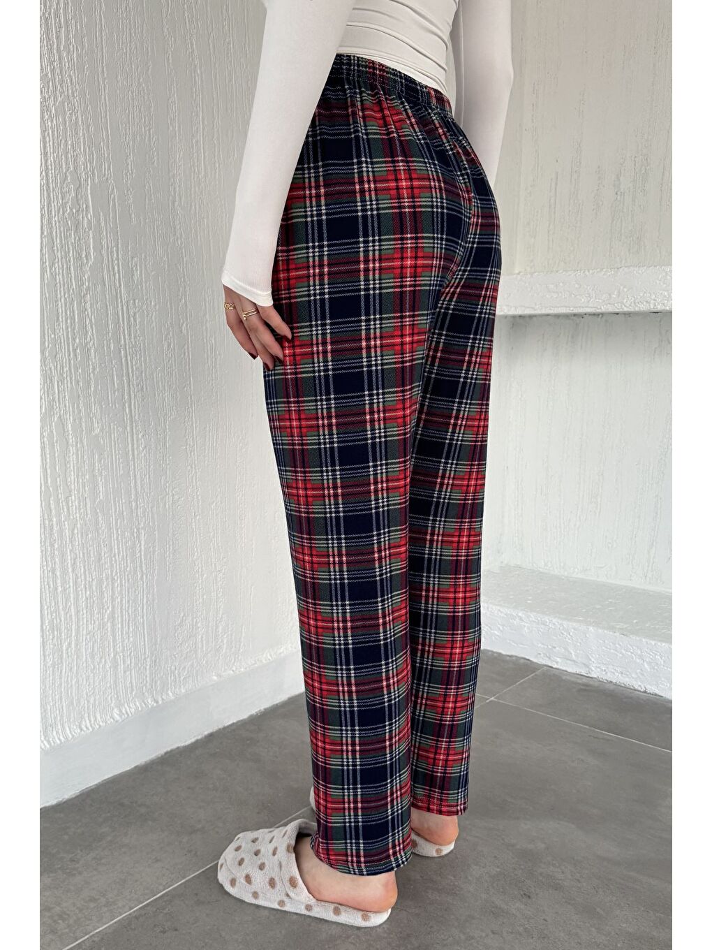 Lacivert Ekose Desenli Bel Lastikli Pijama Altı-2