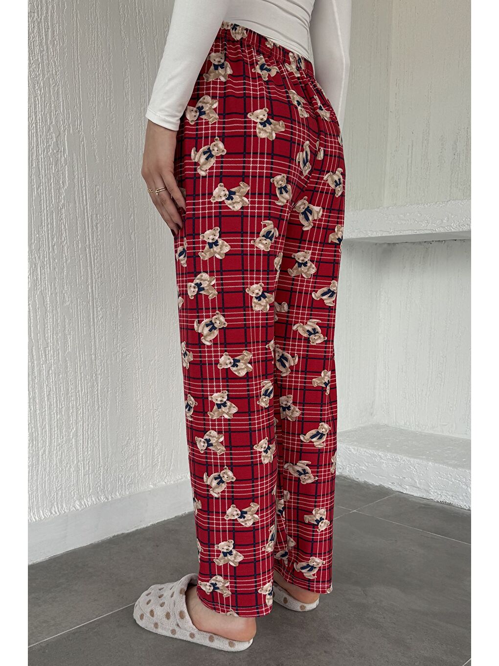 Kırmızı Baskılı Bel Lastikli Pijama Altı-2