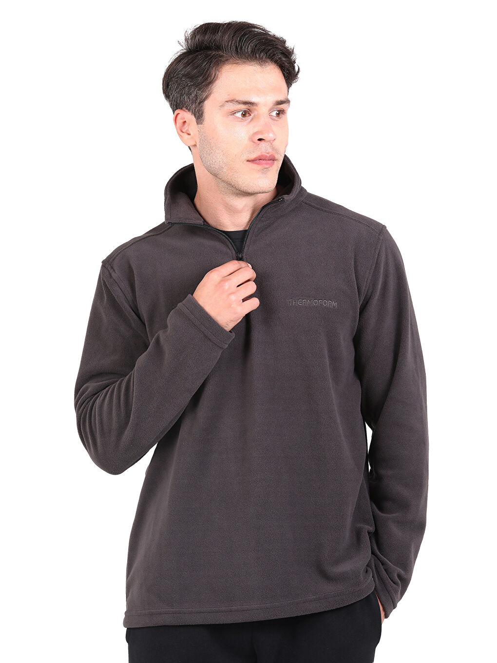 Ekru Erkek Polar Dik Yaka Sweatshirt-1