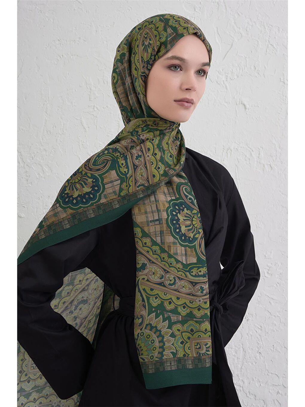 Yeşil Yün İpek Harmony Şal 327 83-1