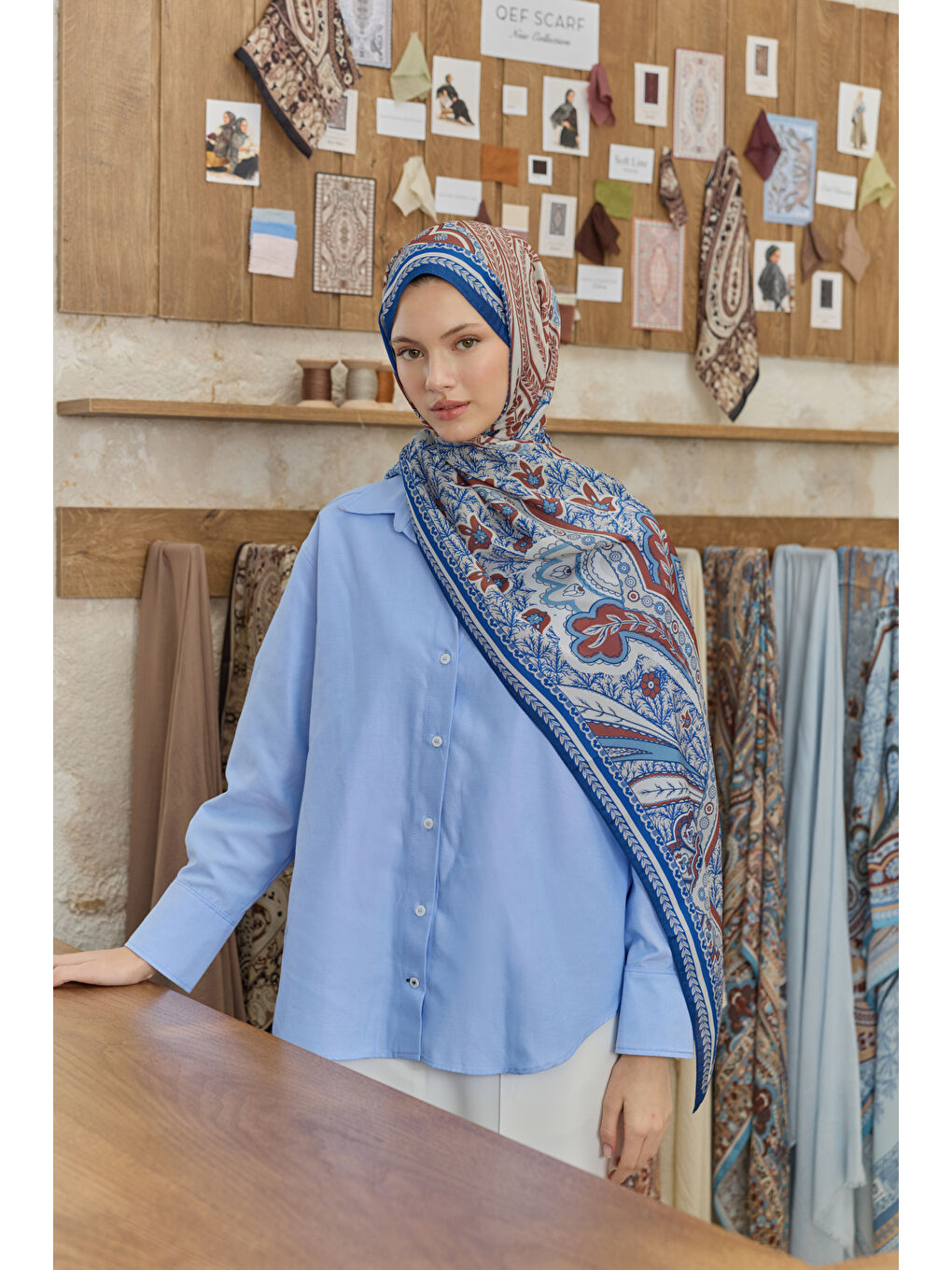 Mavi Cupra Prive Desenli Şal Blossom Parlament-3