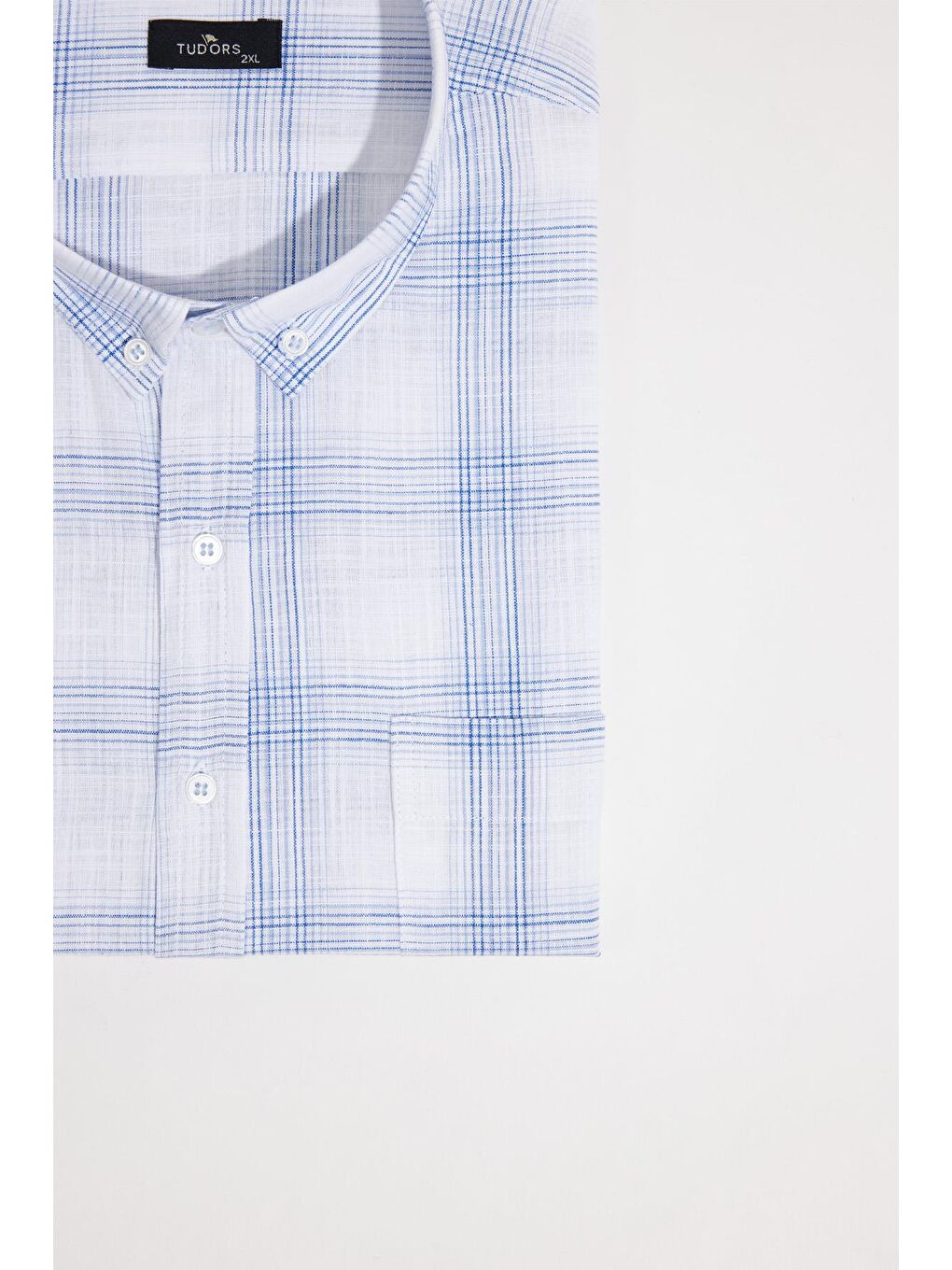 Karışık Erkek Büyük Beden Yaka Düğmeli Kareli Keten Efektli Kısa Kollu Gömlek-2