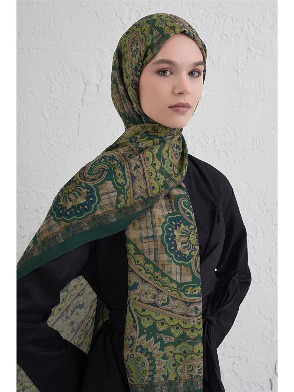 Yeşil Yün İpek Harmony Şal 327 83-3