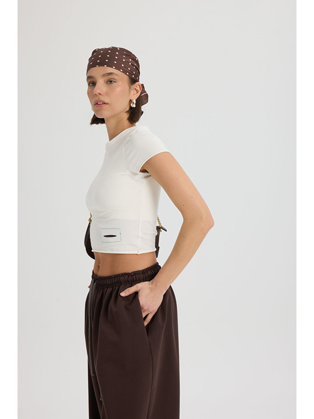 Kahverengi Scarlet Kahve Crop Eşofman Takım-2