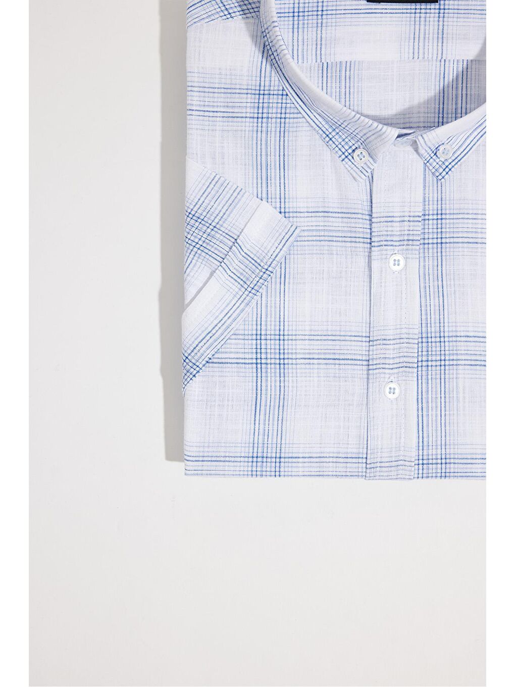 Karışık Erkek Büyük Beden Yaka Düğmeli Kareli Keten Efektli Kısa Kollu Gömlek-3