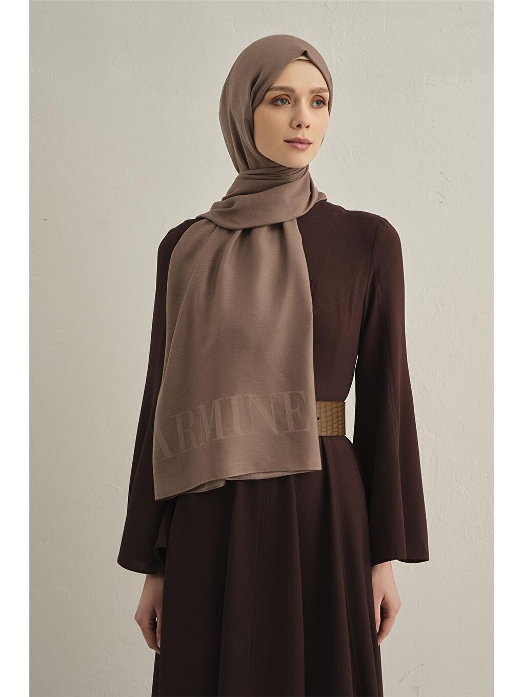 Kahverengi Logo Drop Pamuk İpek Şal 12