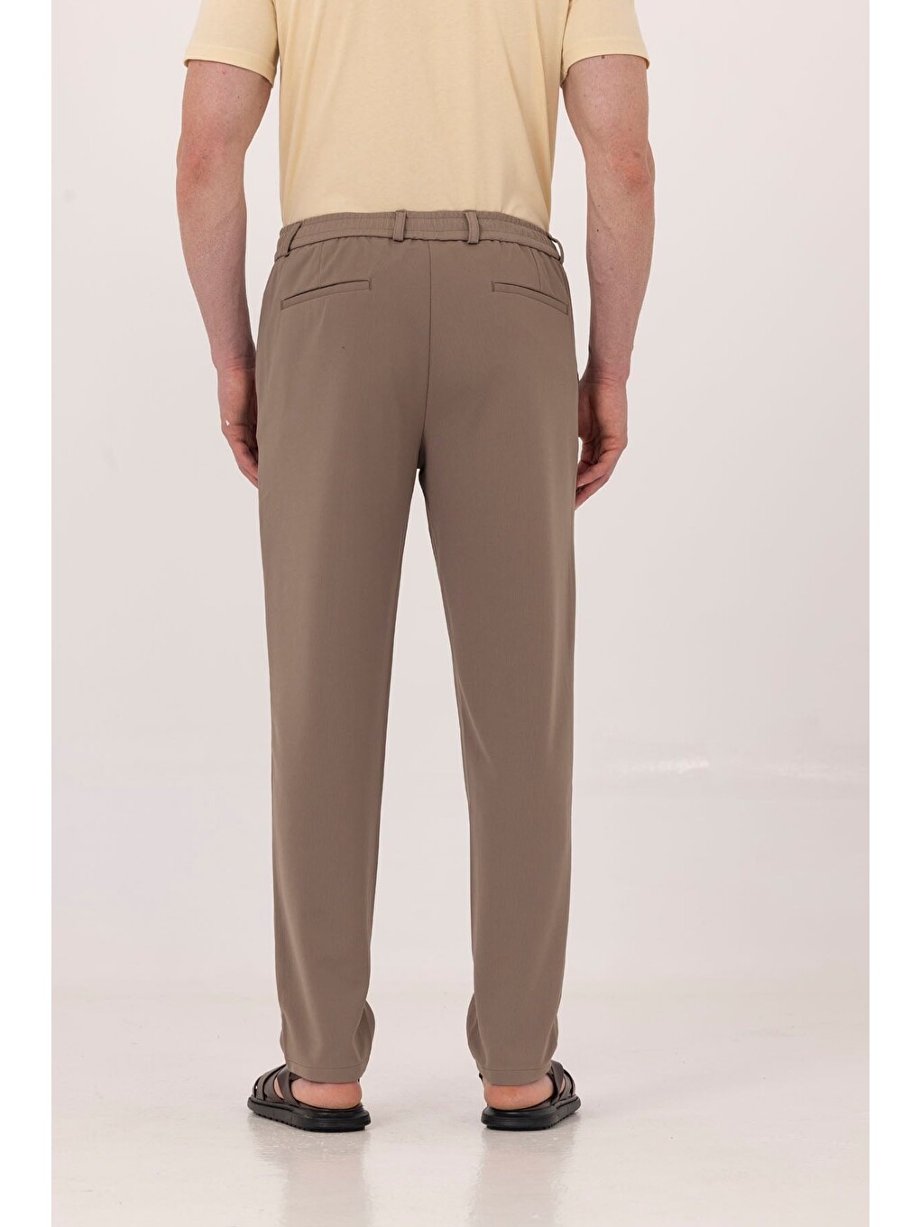 Bej Vizon Dokulu Arka Lastikli Köprü Kemerli Bağcıklı Slim Fit Jogger Pantolon-4
