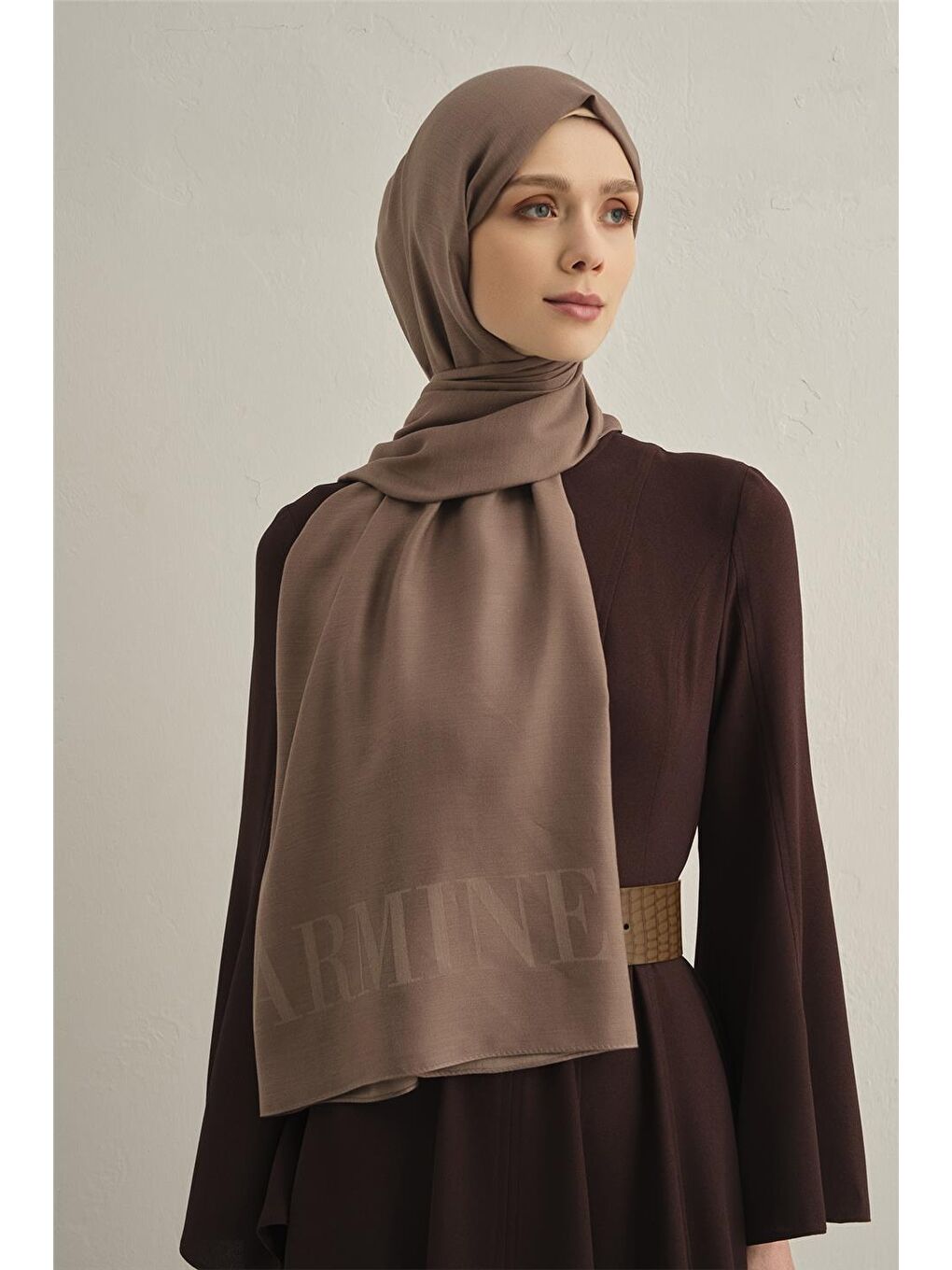 Kahverengi Logo Drop Pamuk İpek Şal 12-1