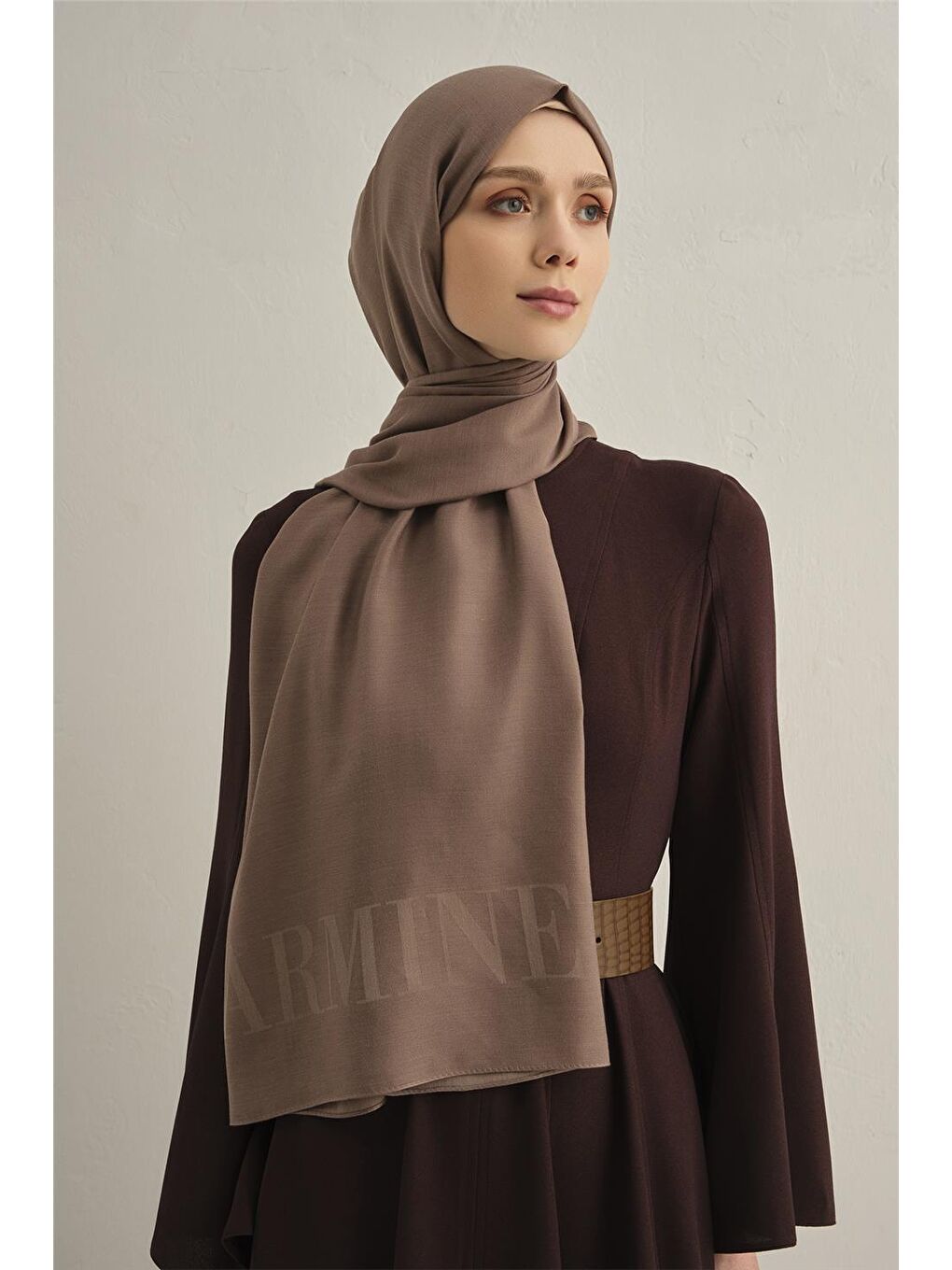 Kahverengi Logo Drop Pamuk İpek Şal 12-2