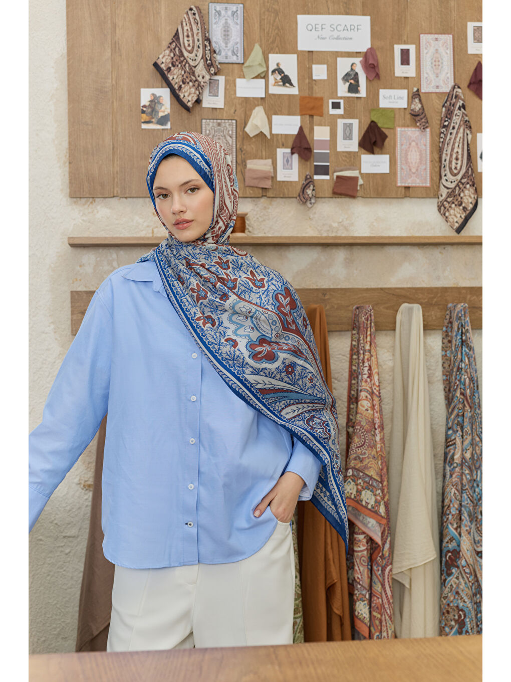 Mavi Cupra Prive Desenli Şal Blossom Parlament-4