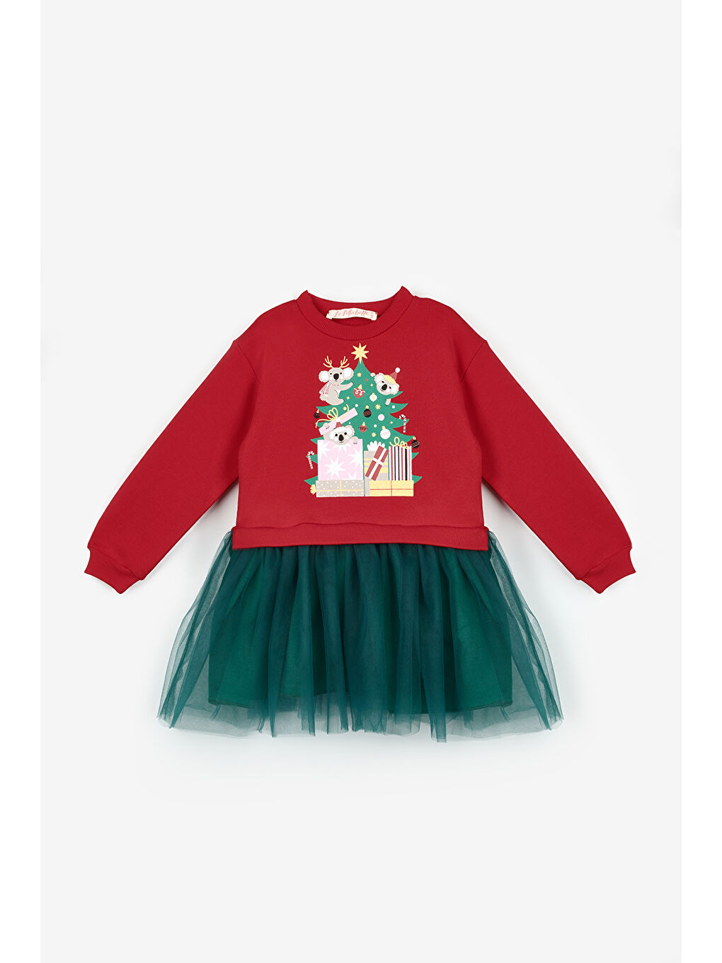 Kırmızı Koala Baskılı Kız Çocuk Yılbaşı Elbise - Renata