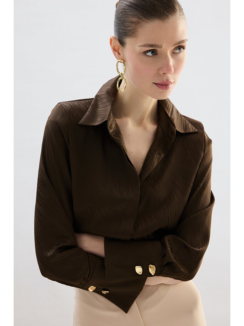 Kahverengi Zebra Desenli Gömlek - Kahve-1