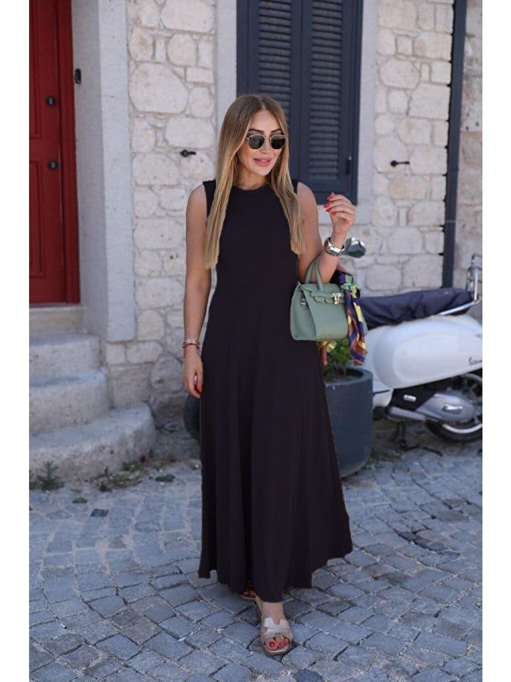 Mor Kadın Sıfır Kollu Bisiklet Yaka Viskon Elbise