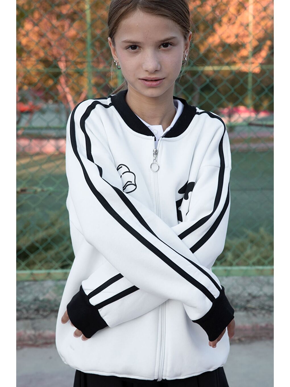 Ekru Beautifull Yazılı Kolu Şeritli Kız Çocuk Kolej Hırka 21192-4