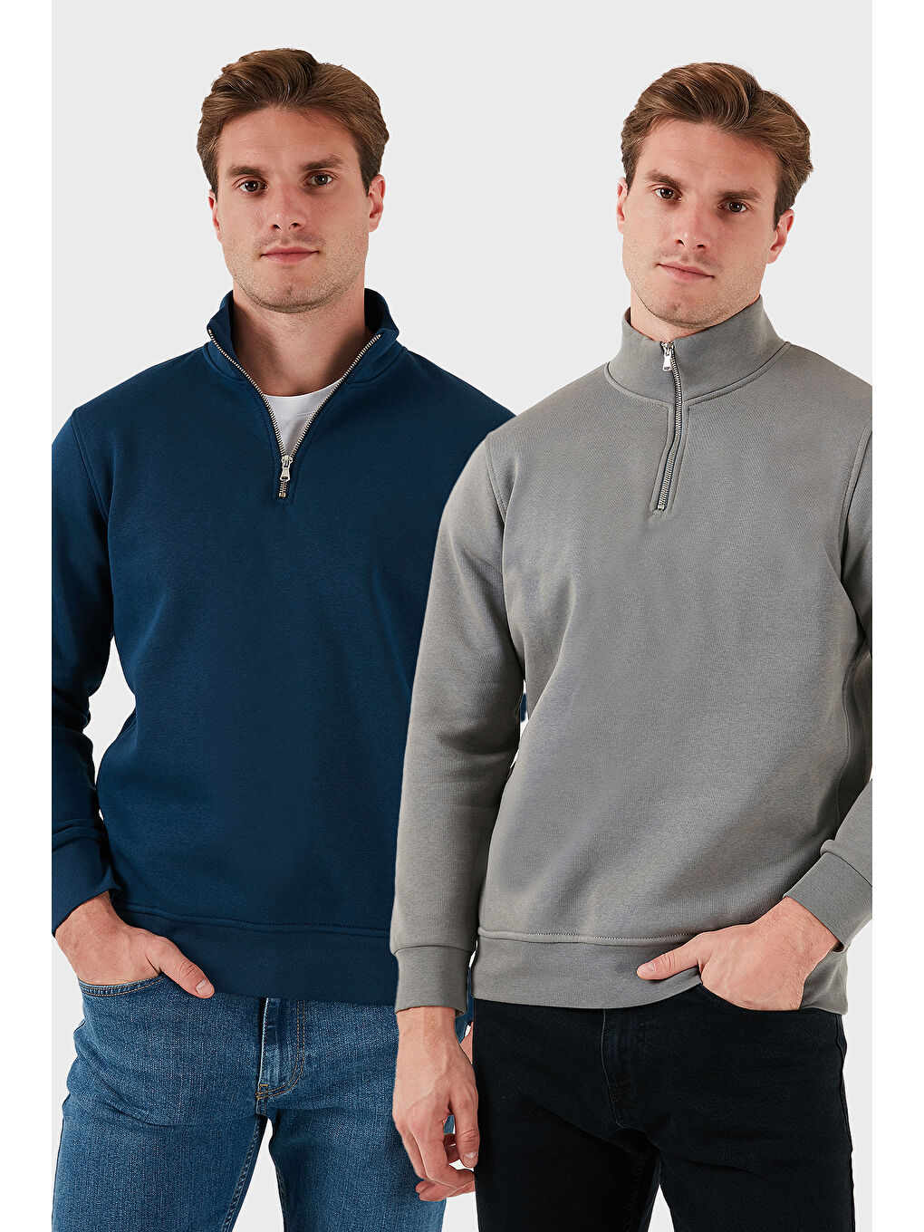 Haki Pamuklu Regular Fit Dik Yaka 2'li Paket Sweat 59052592S2