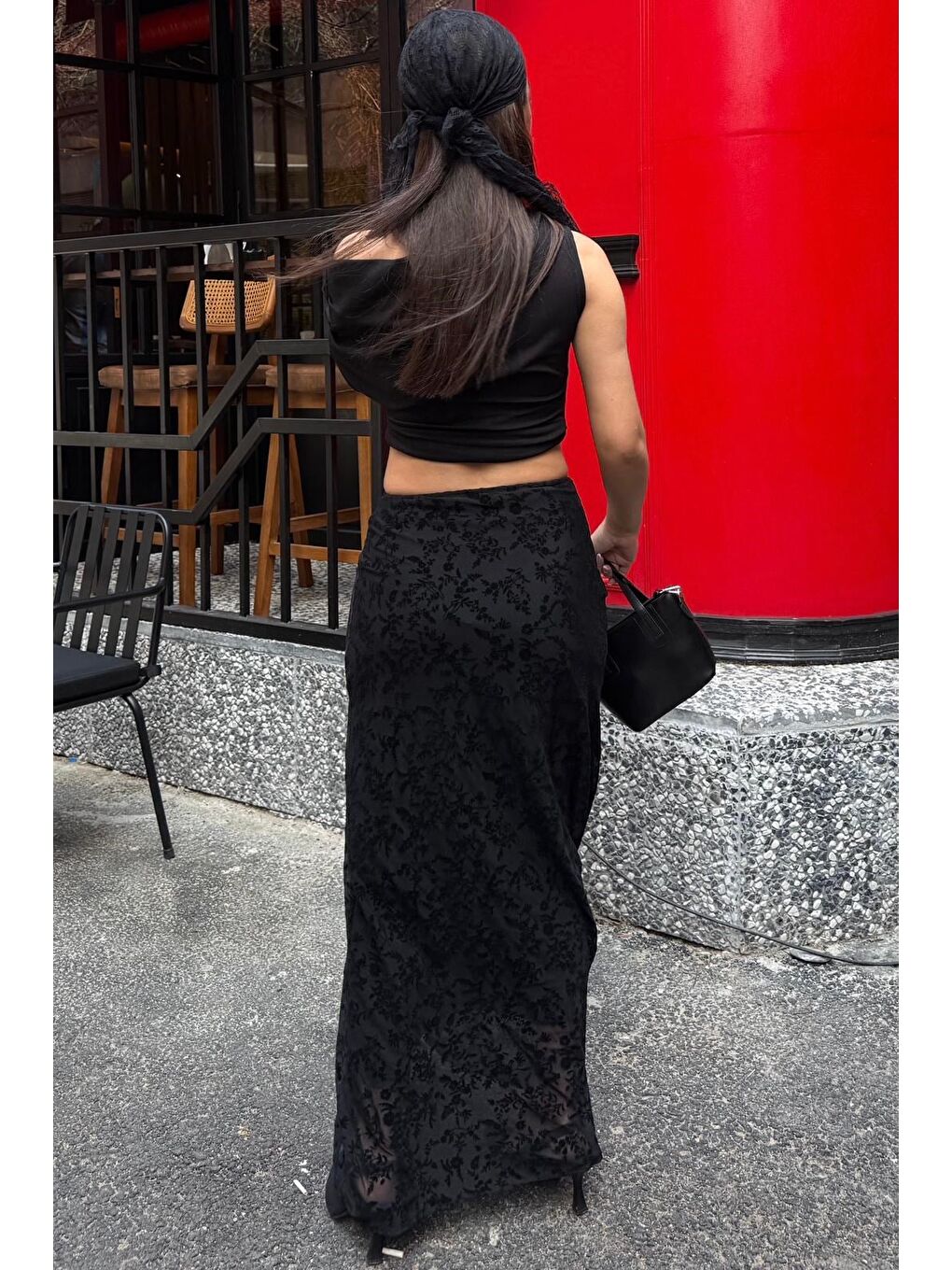 Siyah Flok Baskılı Tül Etek Mg2711-1