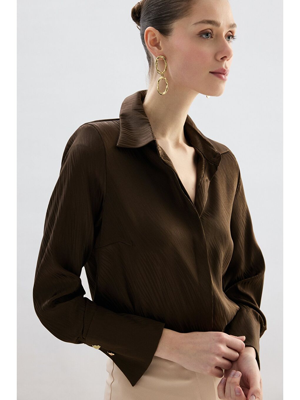 Kahverengi Zebra Desenli Gömlek - Kahve-3