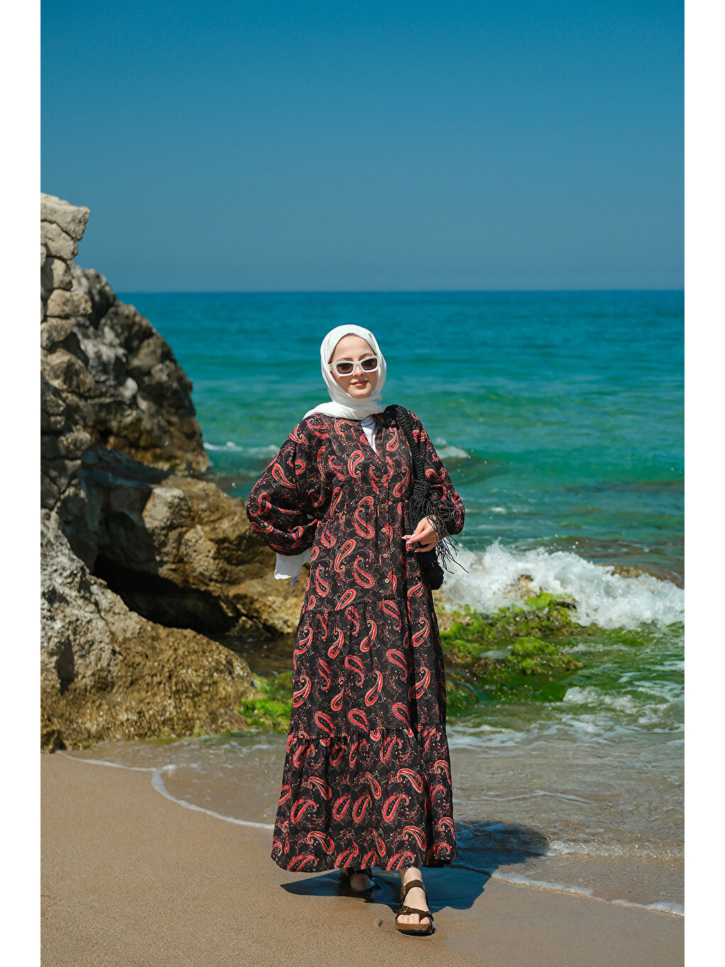 Kadın Kaside Desen Elbise Siyah-2