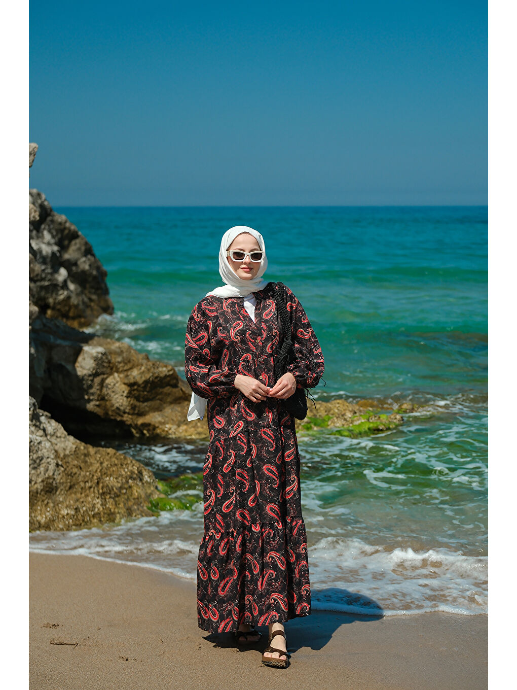 Kadın Kaside Desen Elbise Siyah-3