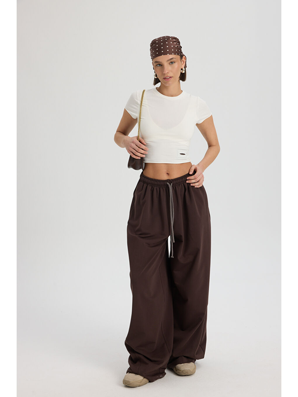 Kahverengi Scarlet Kahve Crop Eşofman Takım-5