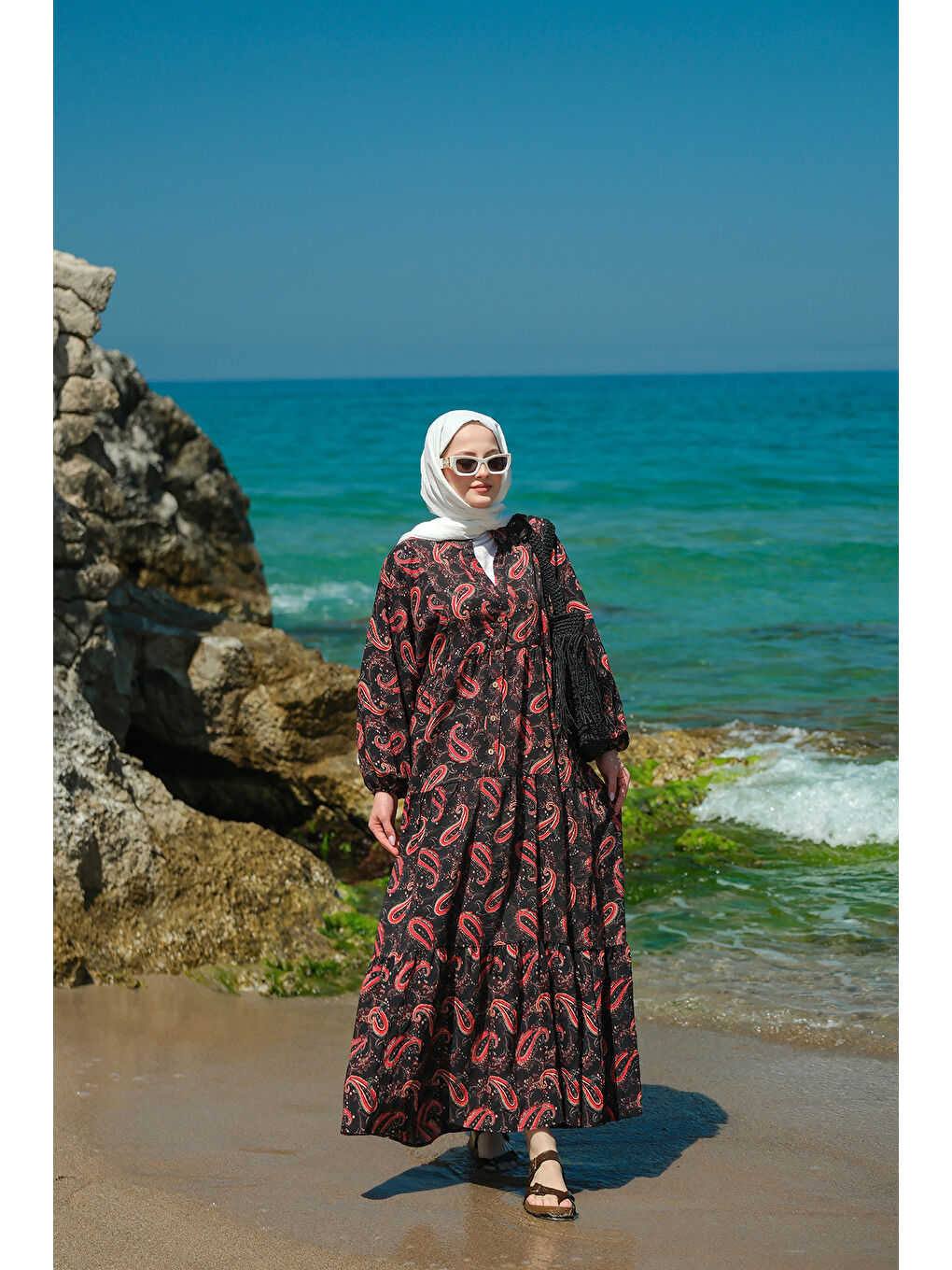 Kadın Kaside Desen Elbise Siyah-4