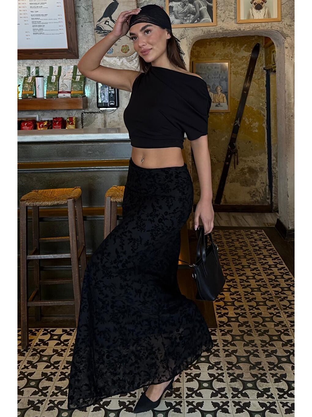Siyah Flok Baskılı Tül Etek Mg2711-2