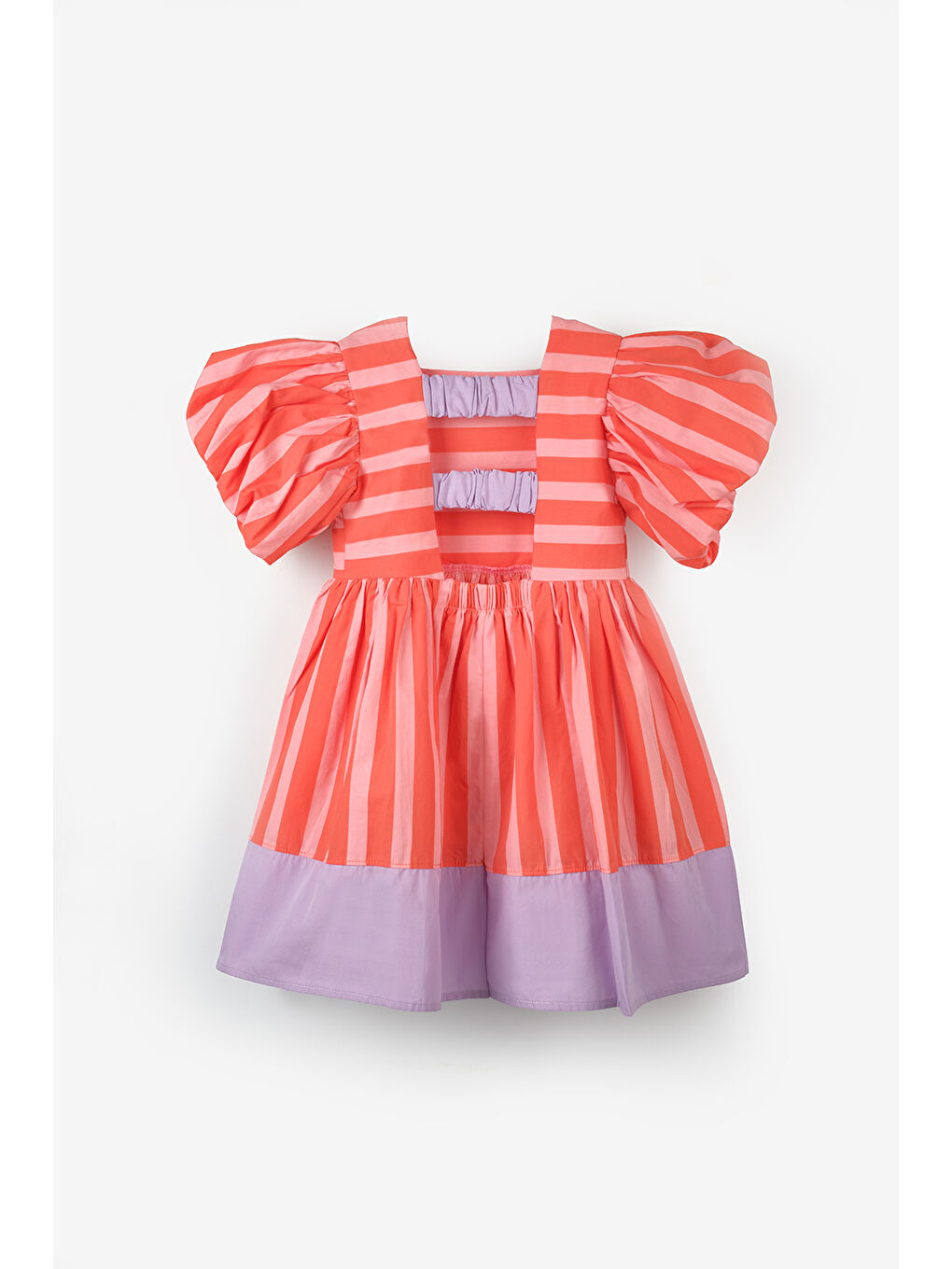 Turuncu Çizgili Kız Çocuk Poplin Elbise - Juno-5