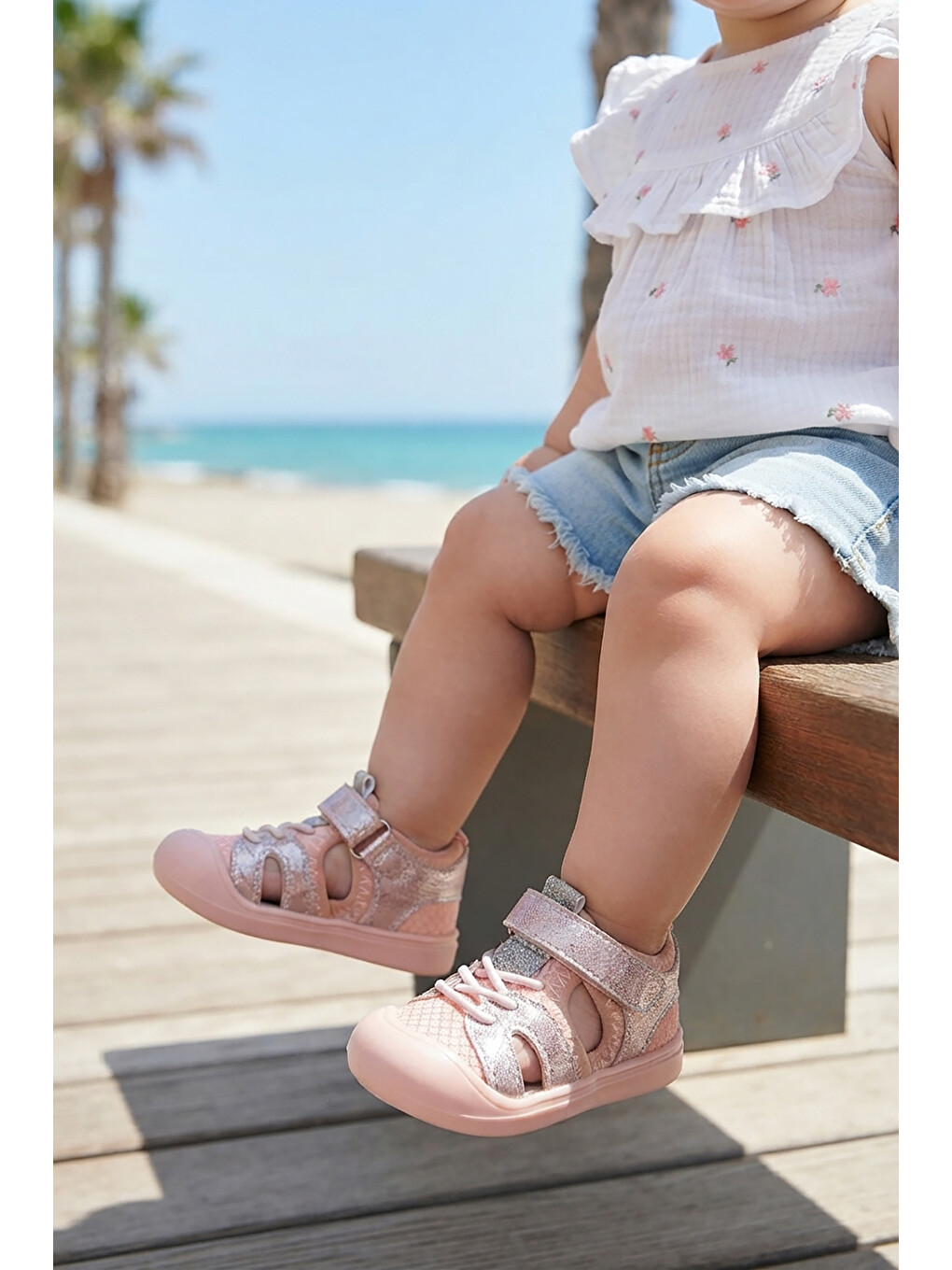 Pembe Tapel İlk Adım Cırtlı Kız Bebek Sandalet-2
