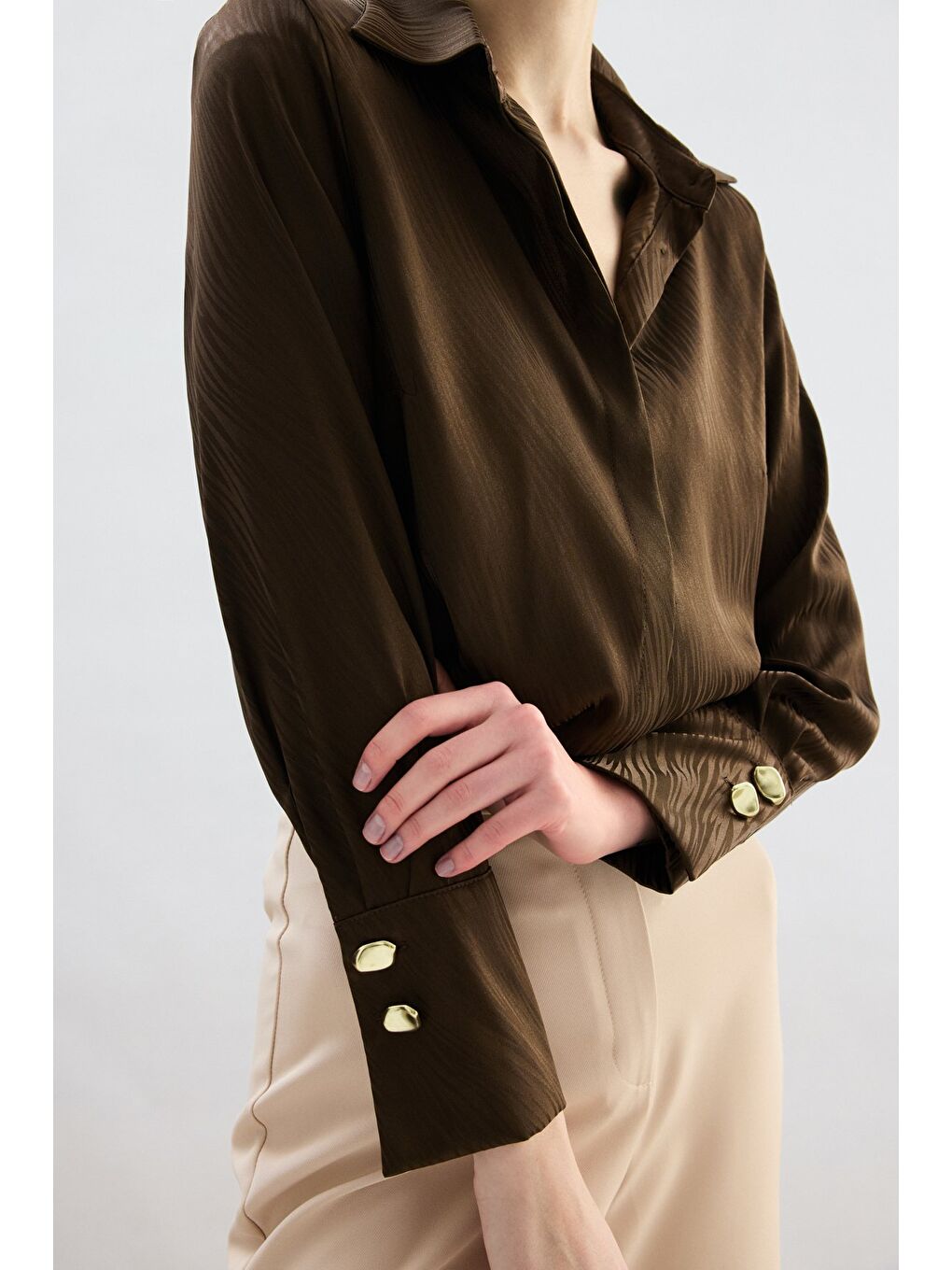 Kahverengi Zebra Desenli Gömlek - Kahve-5