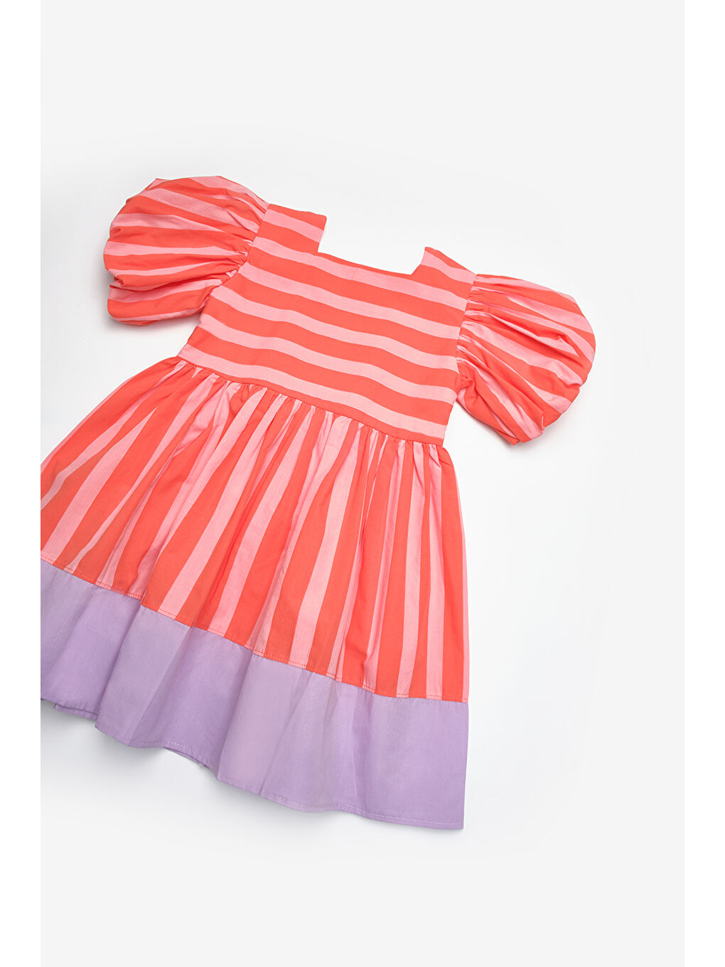 Turuncu Çizgili Kız Çocuk Poplin Elbise - Juno-6