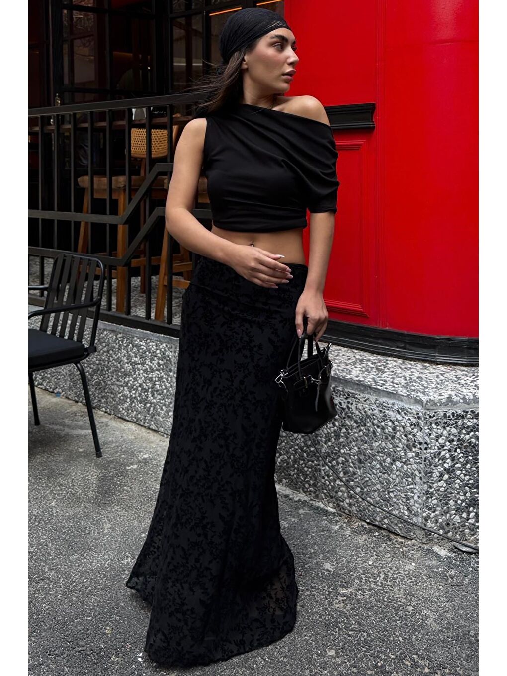 Siyah Flok Baskılı Tül Etek Mg2711-3