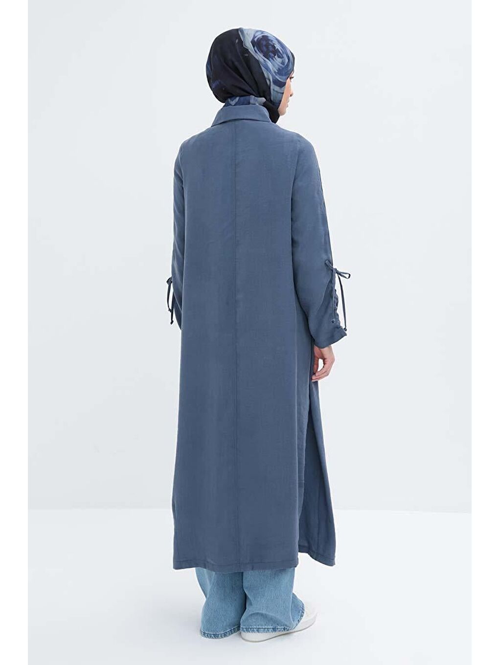 İndigo-Kolu Büzmeli Çıtçıtlı Modal Ferace-3