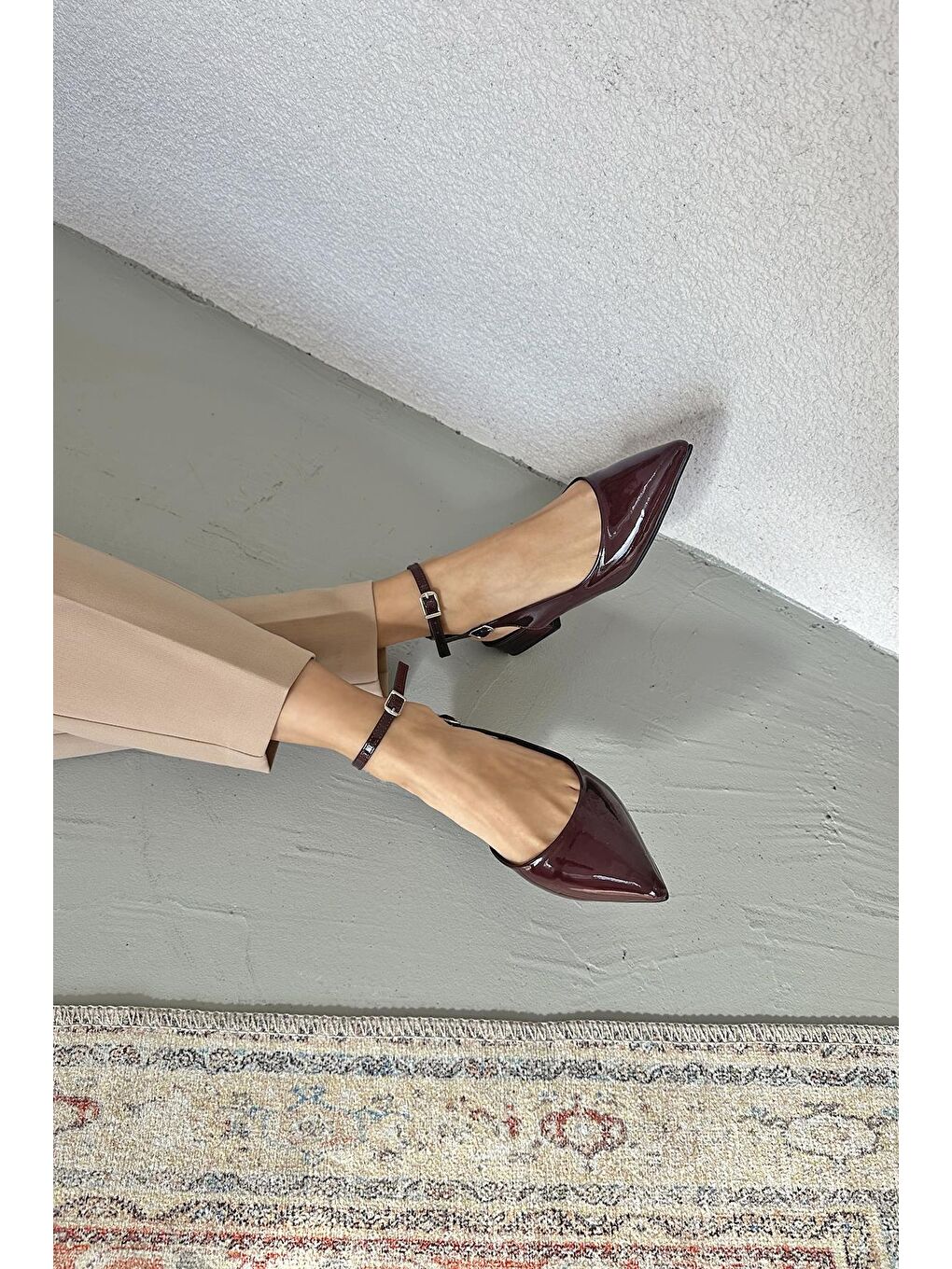 Edel  Kadın  Topuklu  Rugan  Ayakkabı Bordo-1