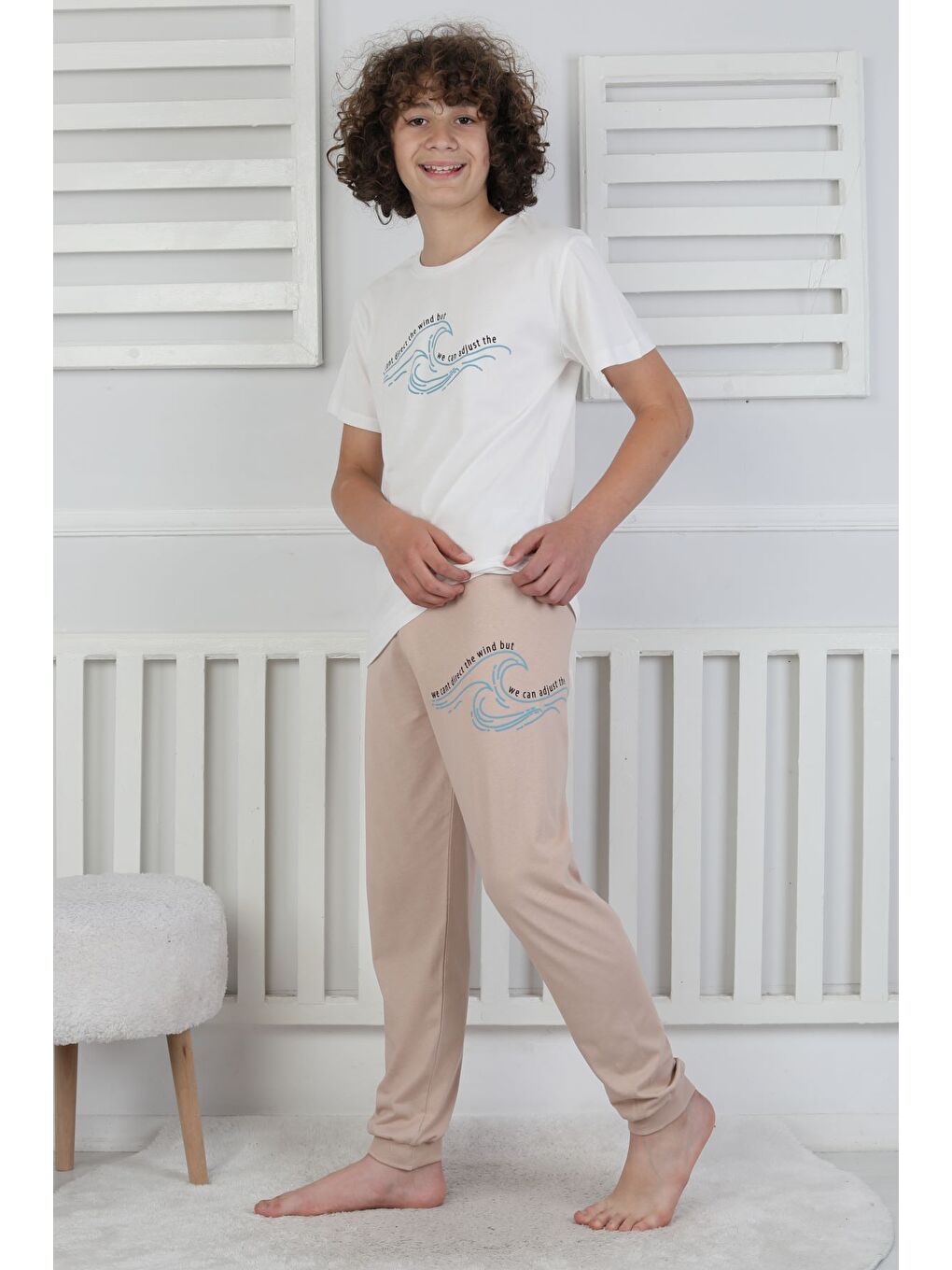Bej We Can Adjust The Baskılı Erkek Çocuk Pijama Takımı-1