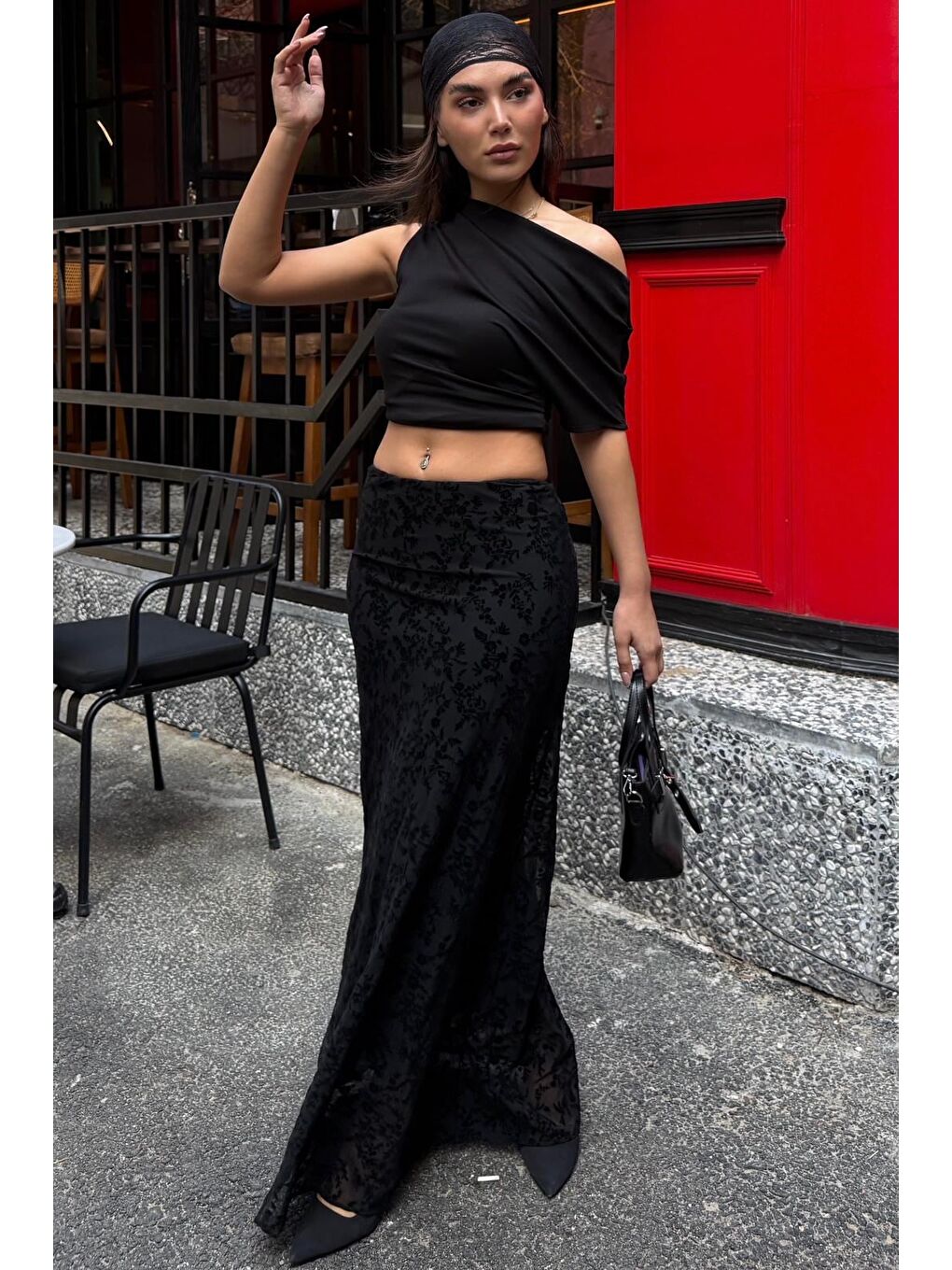 Siyah Flok Baskılı Tül Etek Mg2711-4